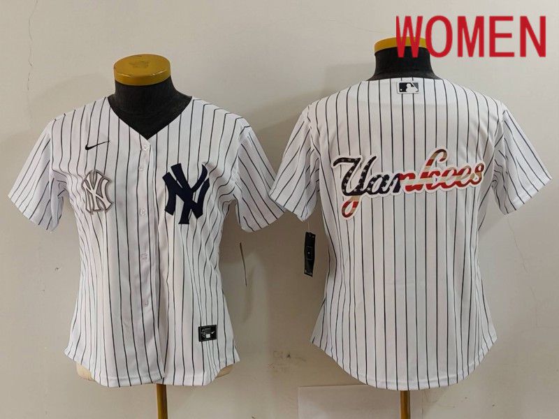 Women New York Yankees Blank White stripe Game 2024 Nike MLB Jersey style 5